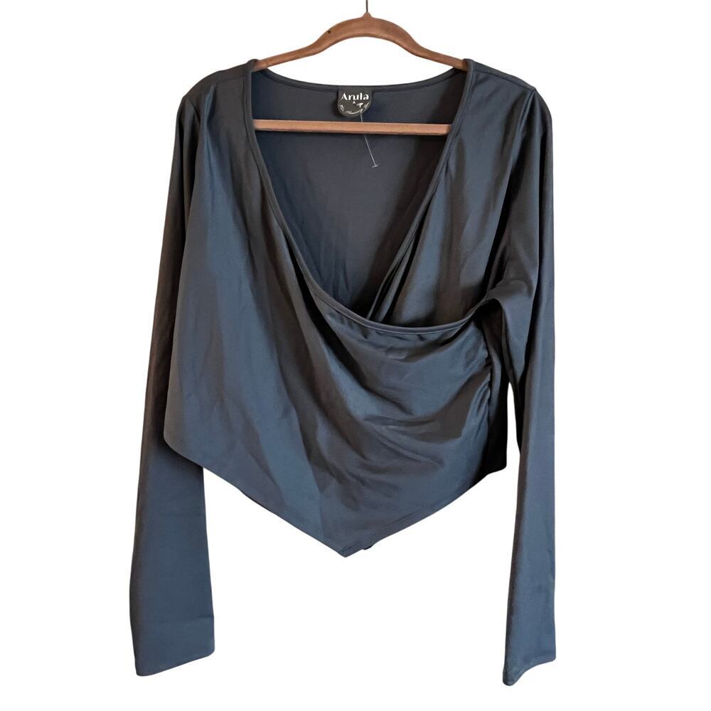 NWOT Arula Women’s Long Sleeve Faux Wrap Top Gray Size 1X V Neck